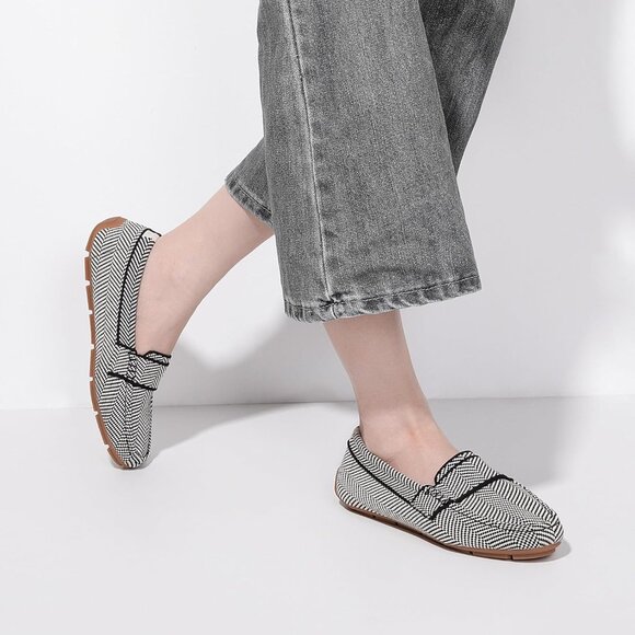 Zelaprox Women Black Striped Mesh Slip on Comfortable Loafer Shoes Flat Shoes - Picture 4 of 5